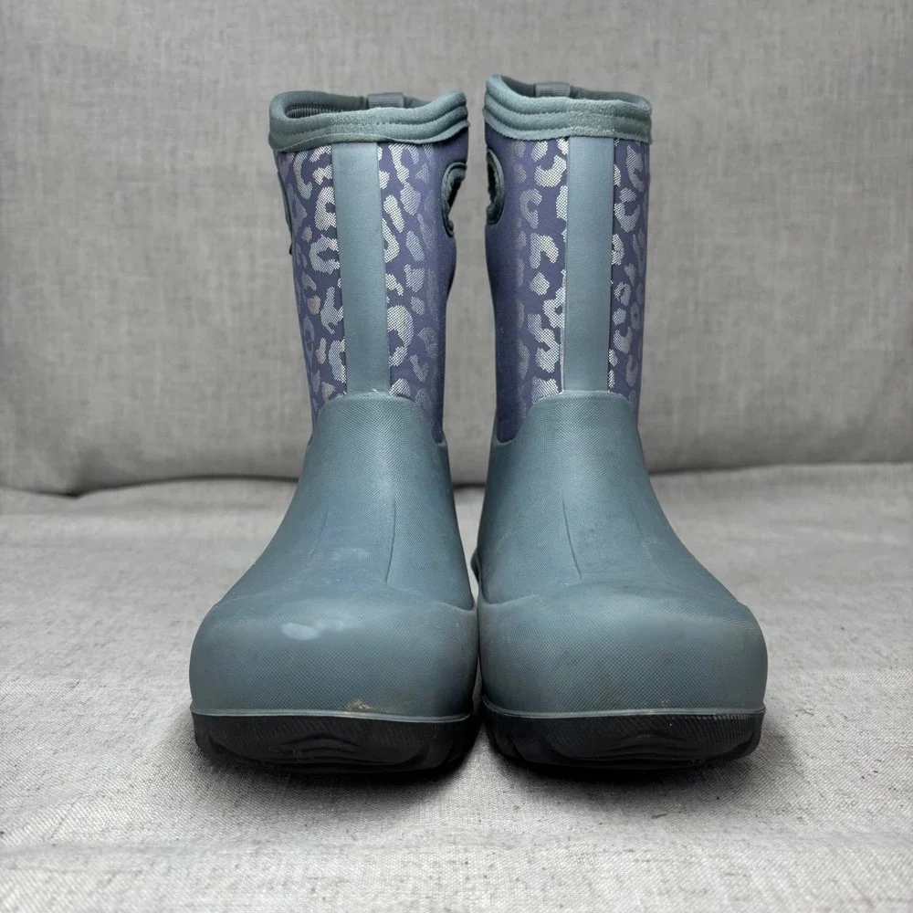 Bogs Neo Classic Gray Silver Metallic Leopard Waterproof Insulated Rain Boots